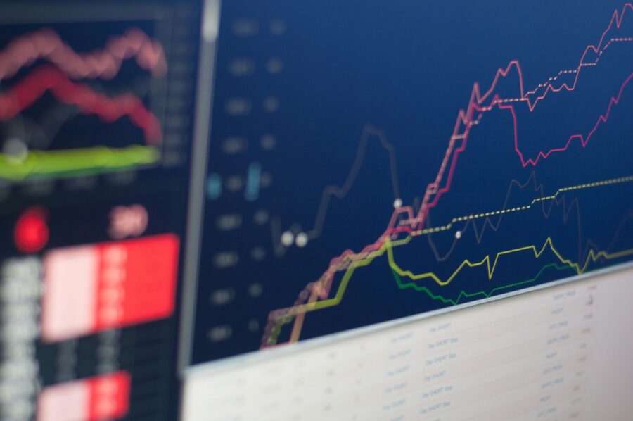 Line charts of market data on a screen