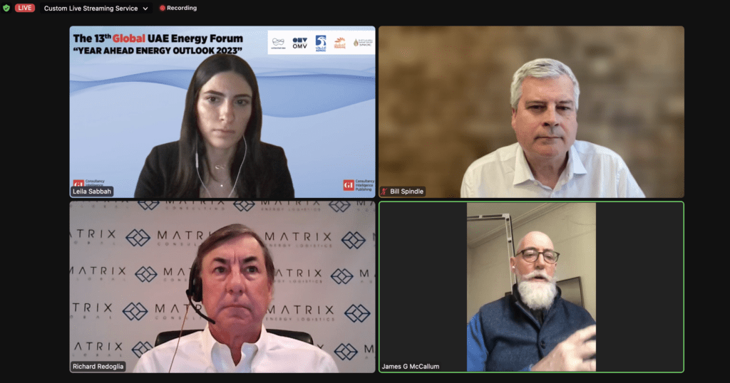 James McCallum on a panel at the 13th Global UAE Energy Forum, Year Ahead Energy Outlook 2023
